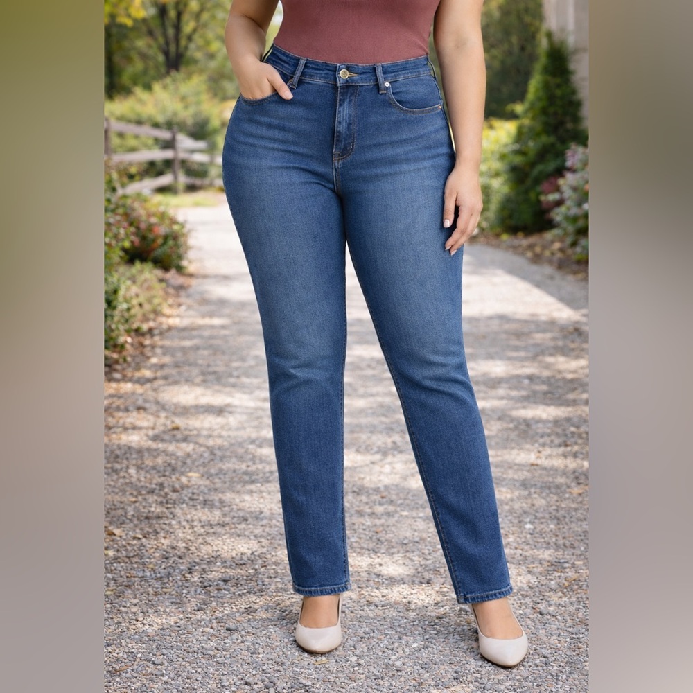 Lee Blue Relaxed Fit Mid Rise Straight Leg Jeans